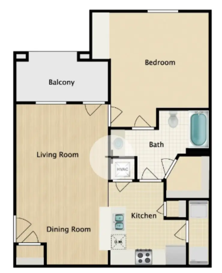 Woodland Hills Luxury 1 Bed floor plan, 733 sqft