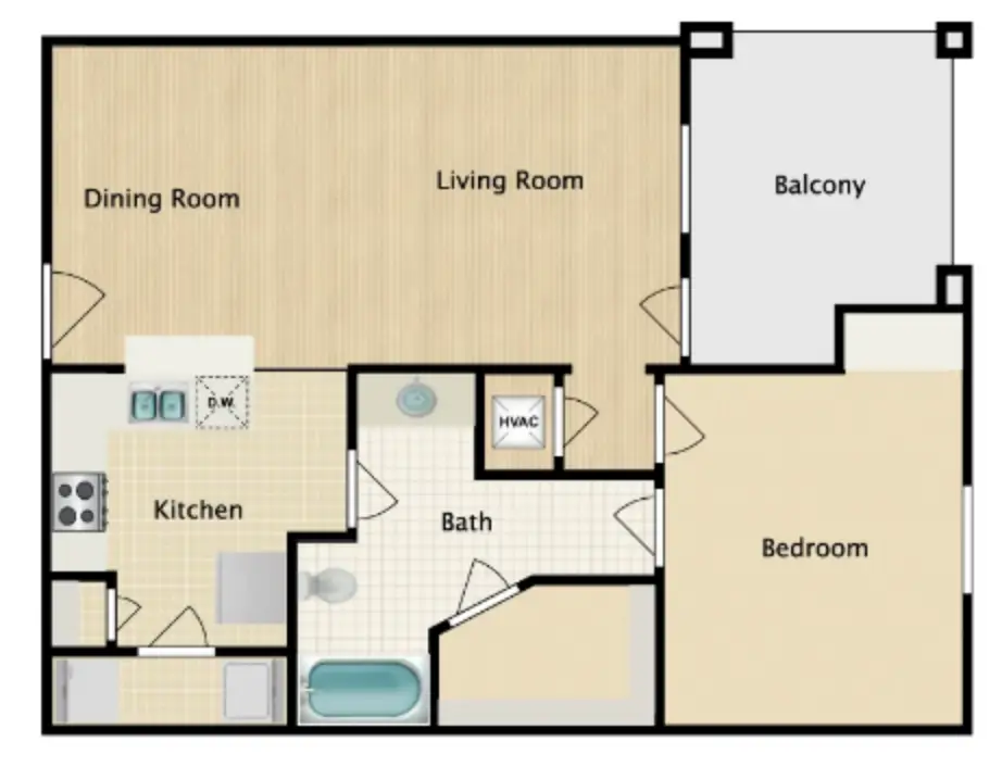Woodland Hills Luxury 1 Bed floor plan, 796 sqft