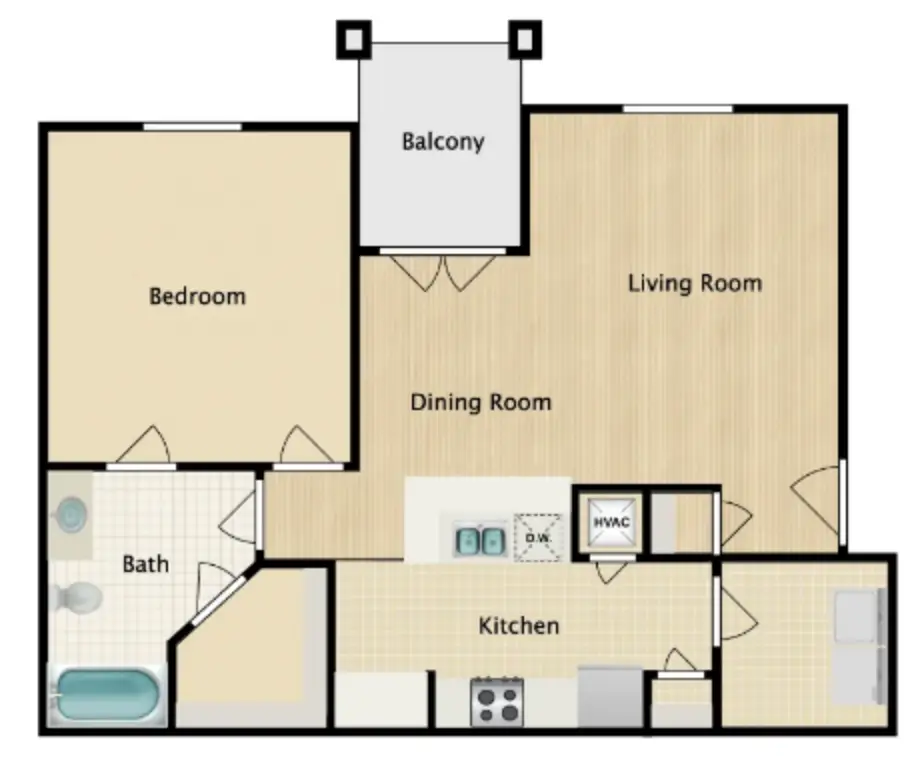 Woodland Hills Luxury 1 Bed floor plan, 821 sqft