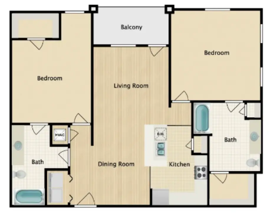 Woodland Hills Luxury 2 Beds floor plan, 1228 sqft