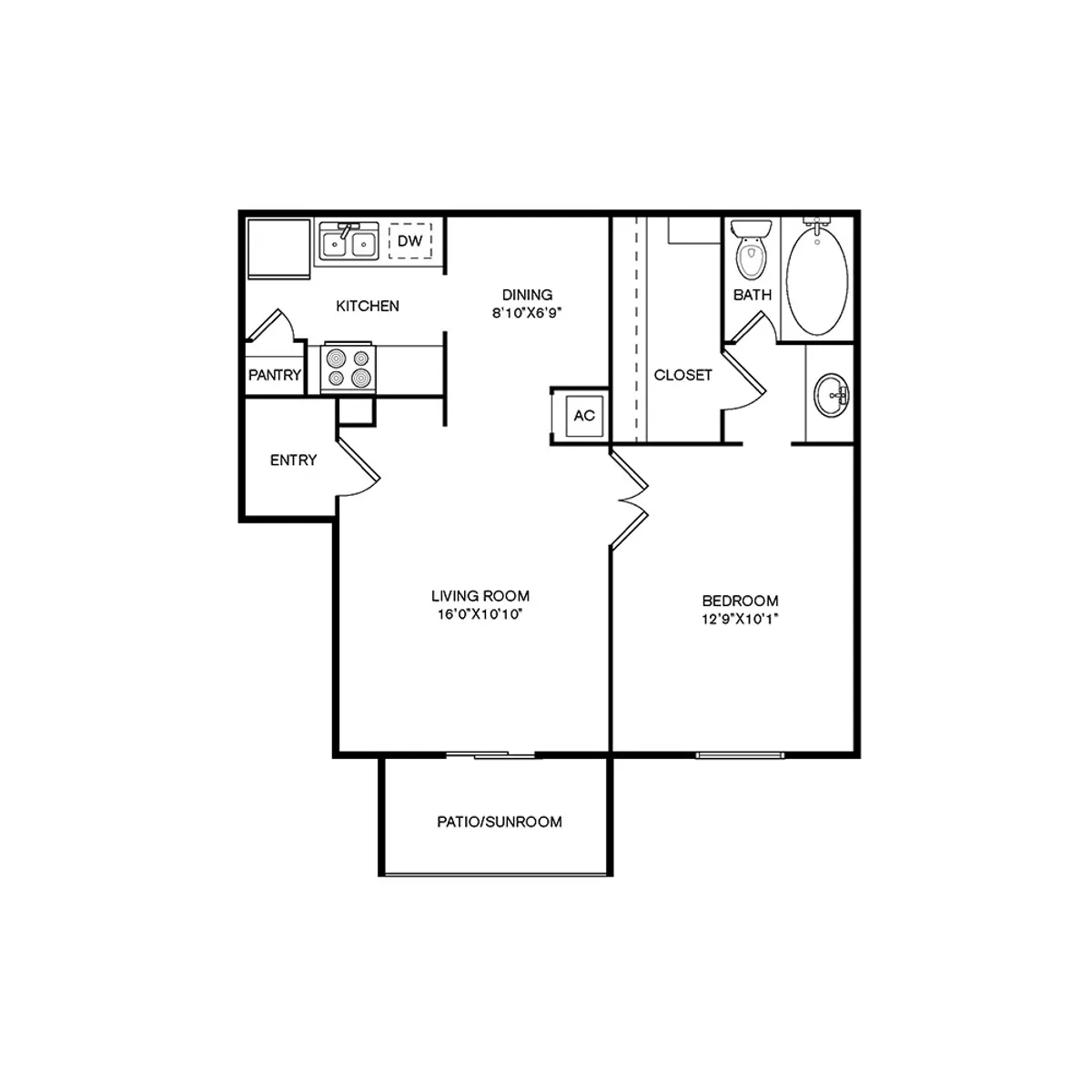 Wilshire Park 1 Bed floor plan, 582 sqft