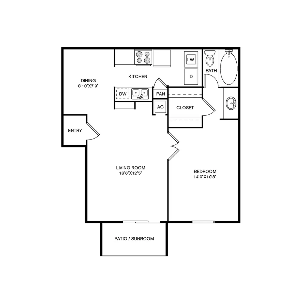 Wilshire Park 1 Bed floor plan, 692 sqft