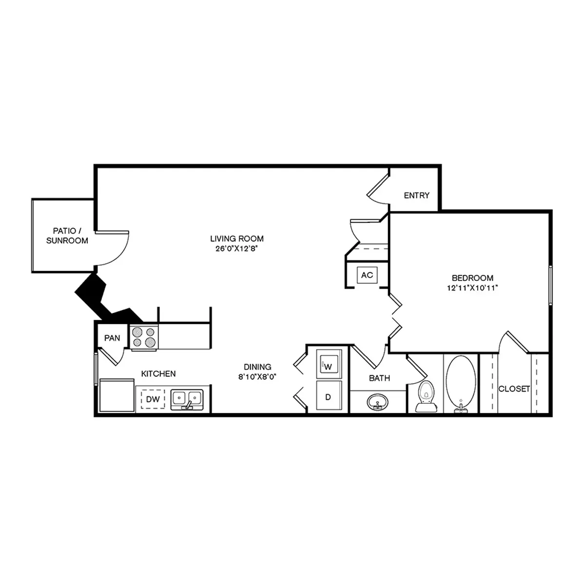 Wilshire Park 1 Bed floor plan, 816 sqft