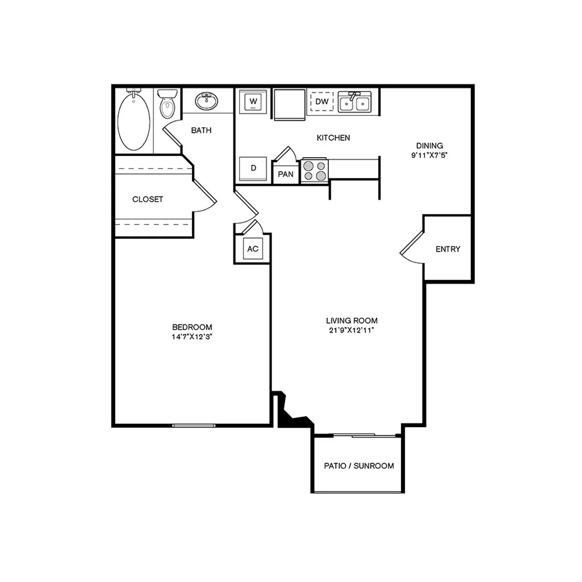 Wilshire Park 1 Bed floor plan, 750 sqft