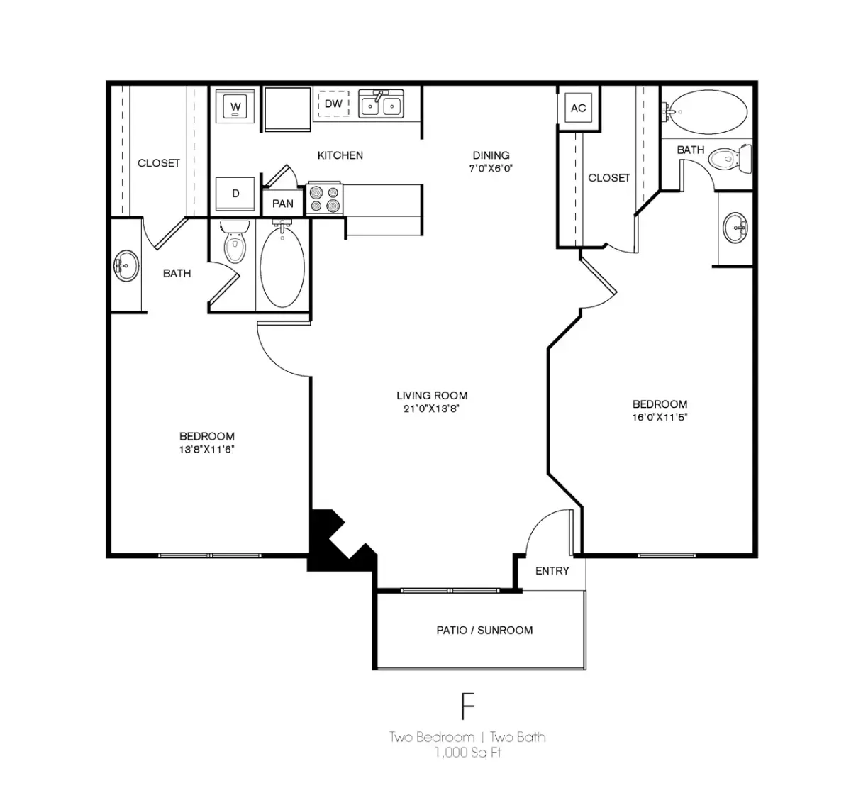 Wilshire Park 2 Beds floor plan, 1000 sqft