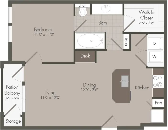 Willow Plaza 1 Bed floor plan, 664 sqft