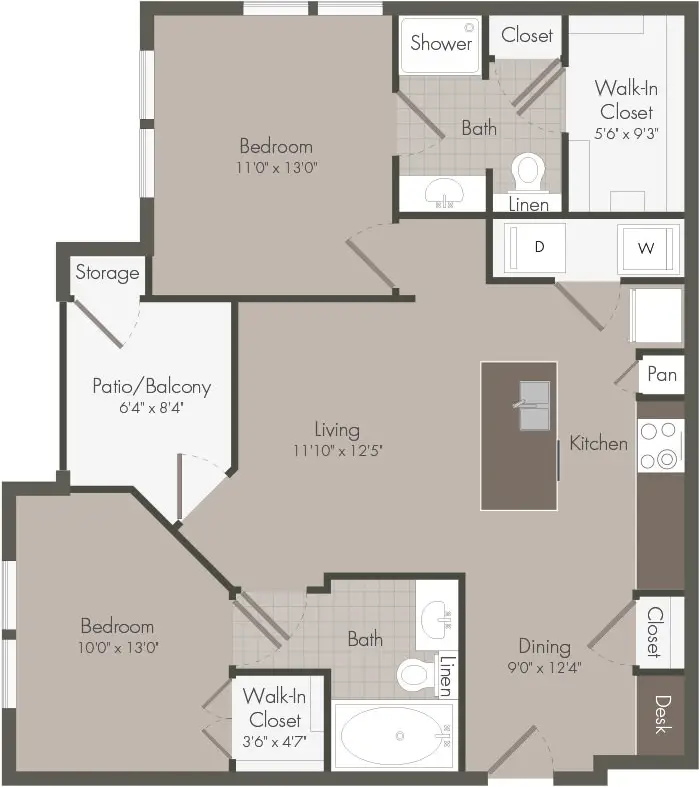 Willow Plaza 2 Beds floor plan, 939 sqft