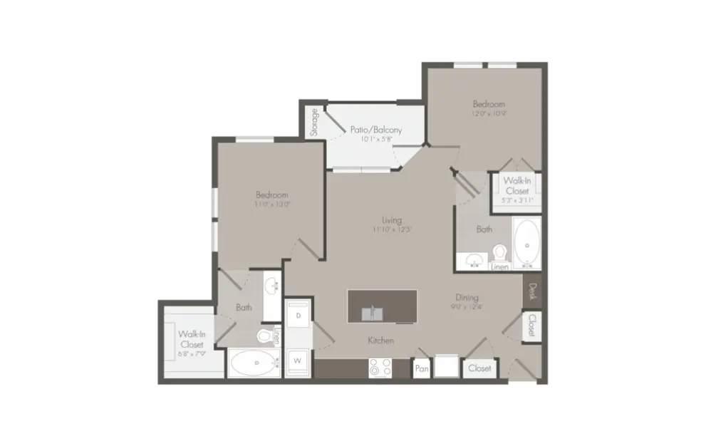 Willow Plaza 2 Beds floor plan, 968 sqft