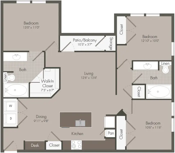 Willow Plaza 3 Beds floor plan, 1180 sqft