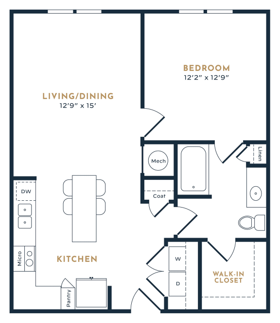 55 Fifty at Northwest Crossing 1 Bed floor plan, 777 sqft