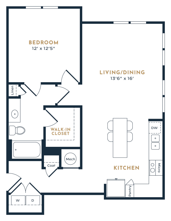 55 Fifty at Northwest Crossing 1 Bed floor plan, 837 sqft