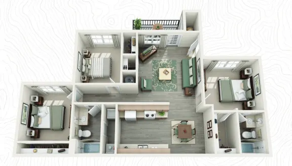 Woodglen Village 3 Beds floor plan, 1096 sqft