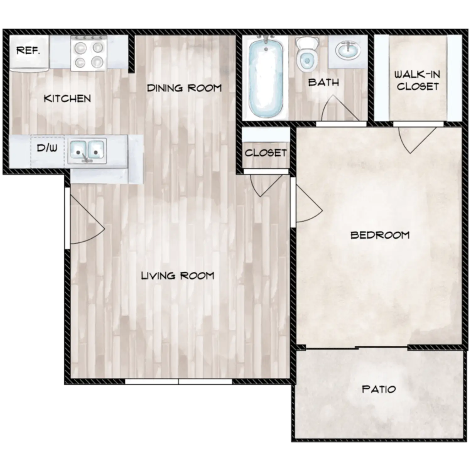 Woods On Lamonte 1 Bed floor plan, 599 sqft