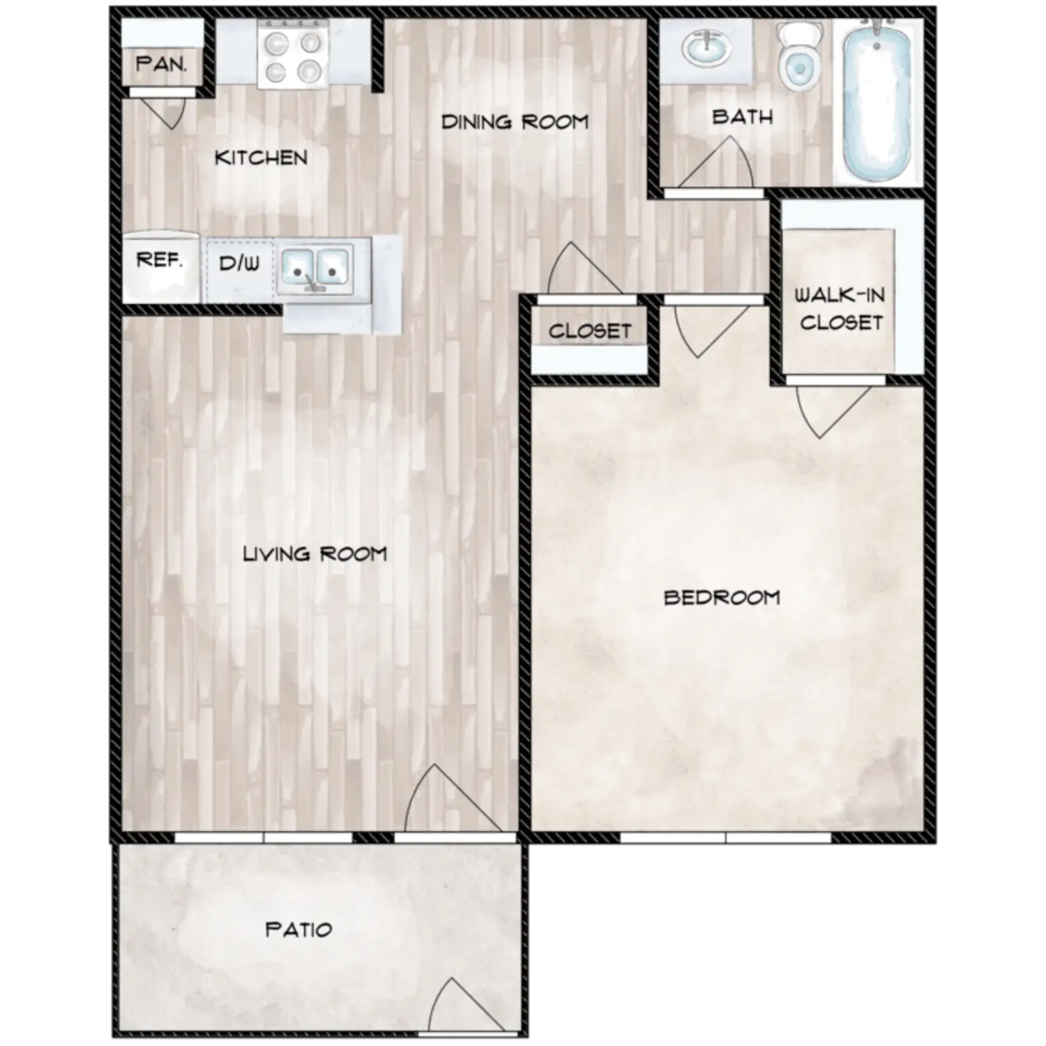 Woods On Lamonte 1 Bed floor plan, 613 sqft