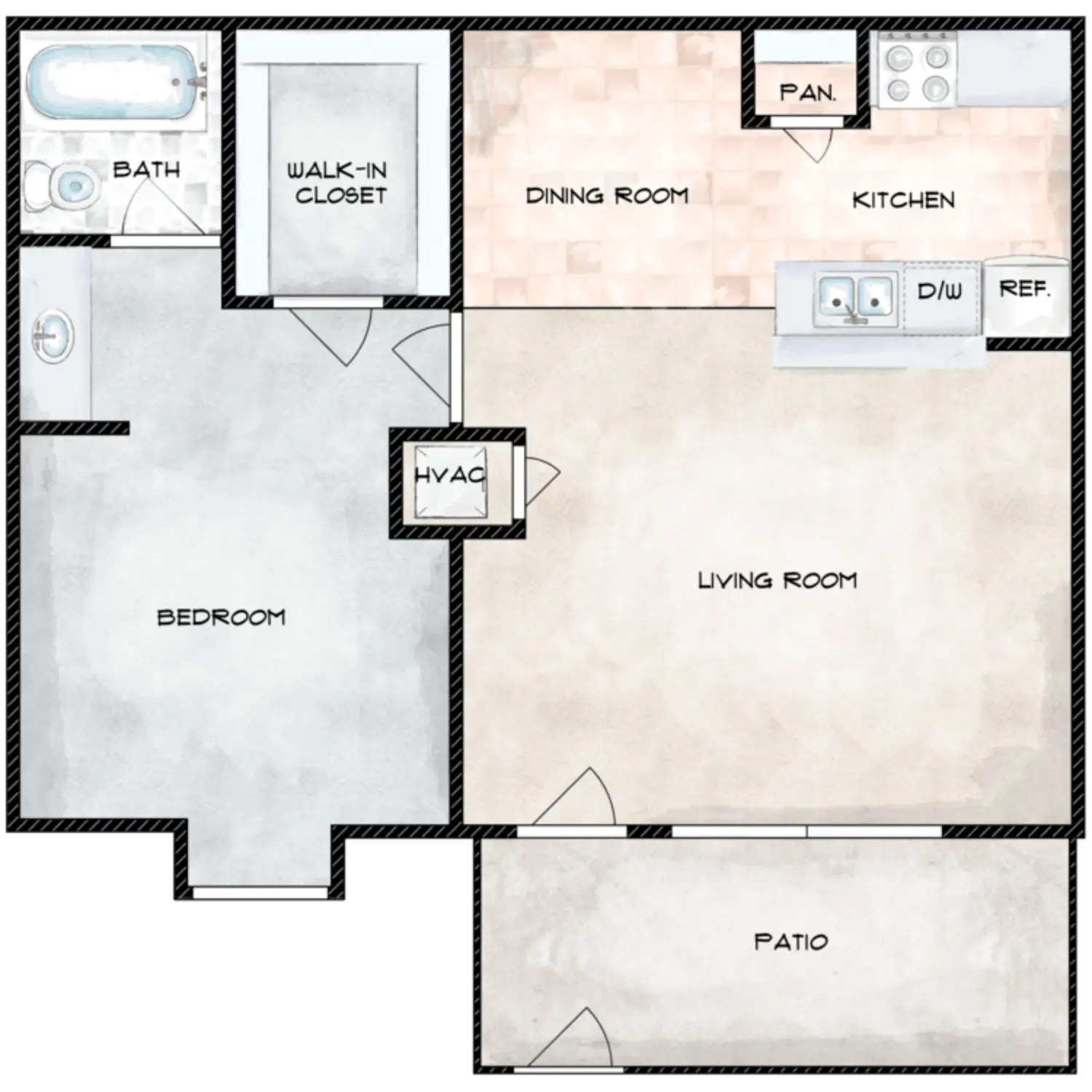 Adobe Springs Apartments 1 Bed floor plan, 622 sqft