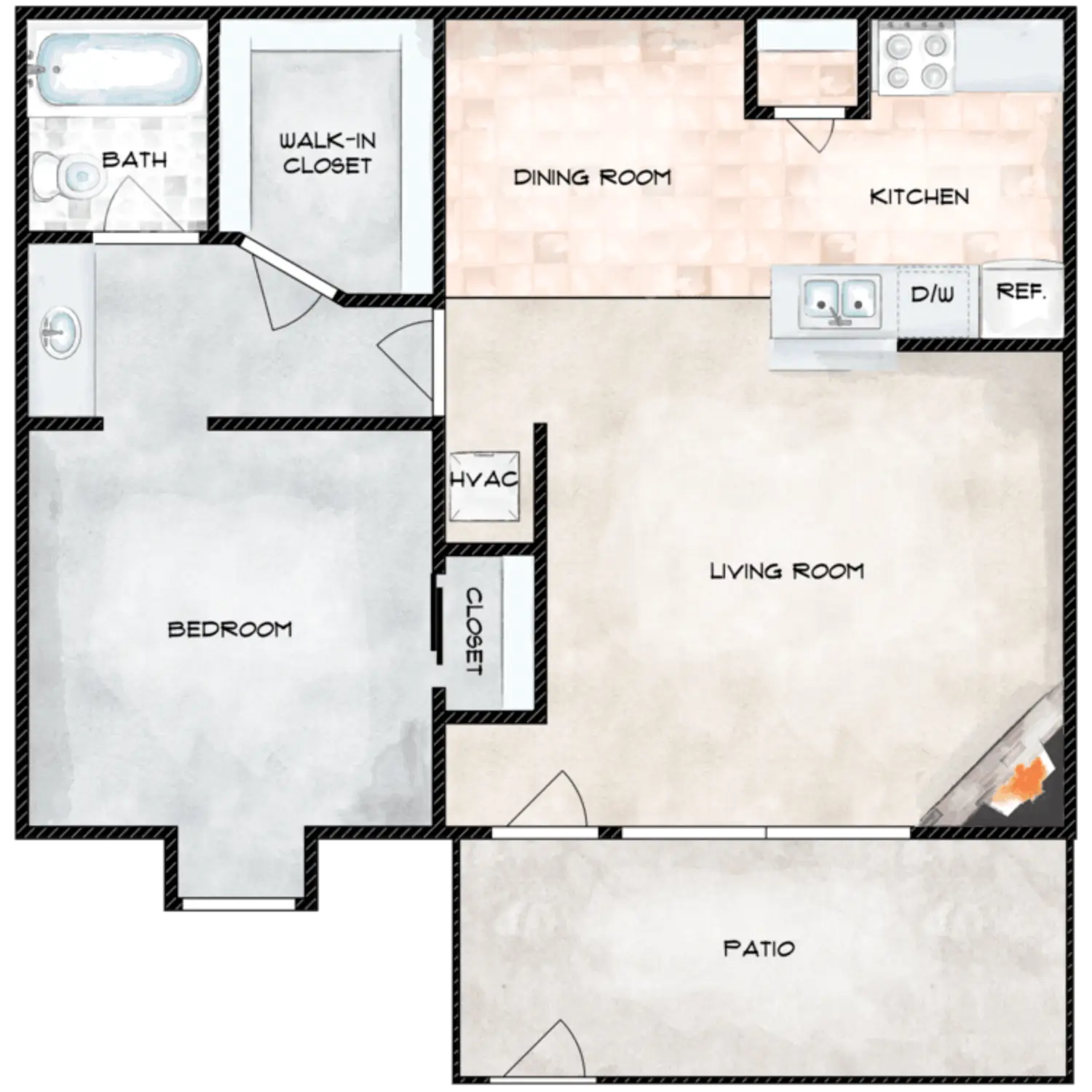Adobe Springs Apartments 1 Bed floor plan, 678 sqft