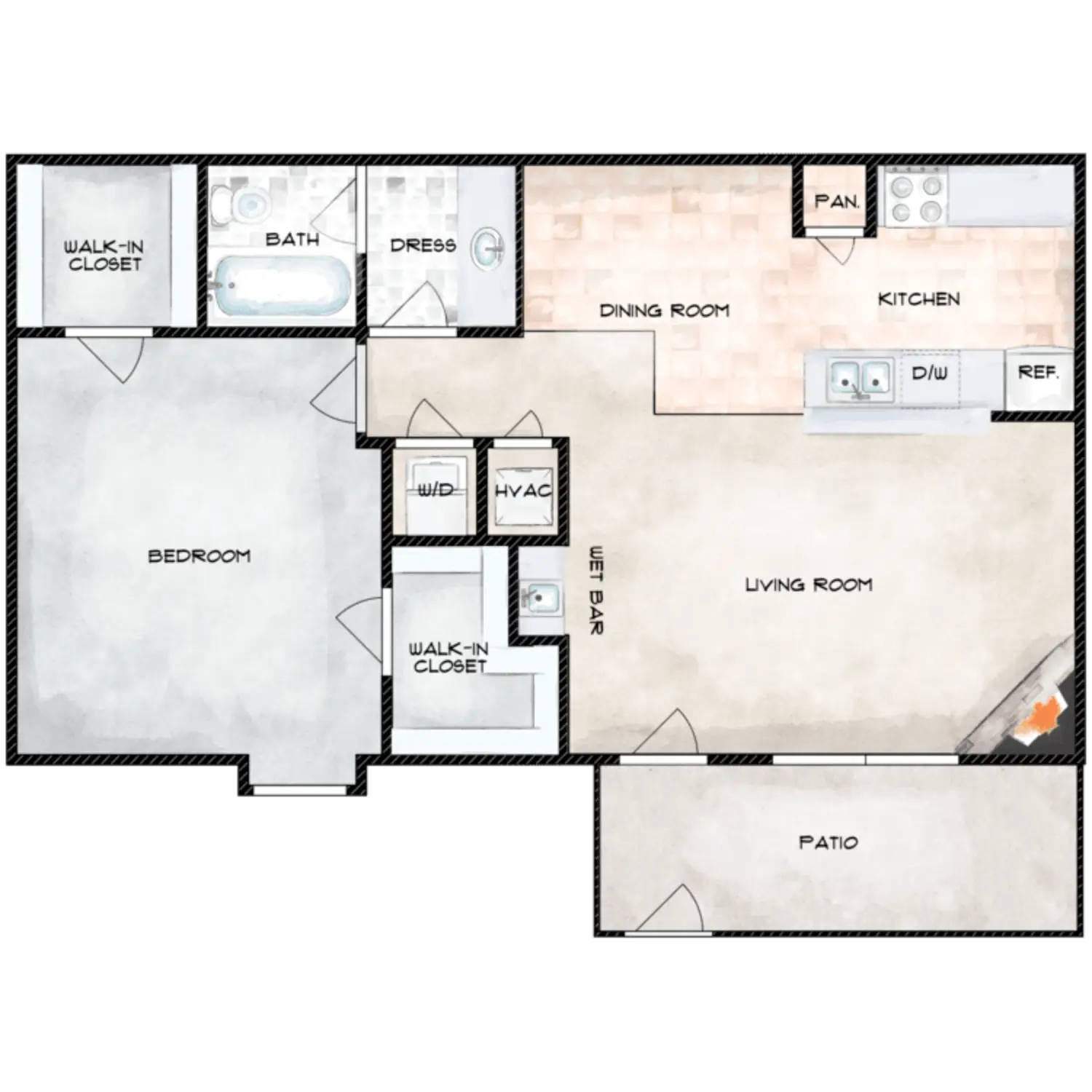 Adobe Springs Apartments 1 Bed floor plan, 726 sqft