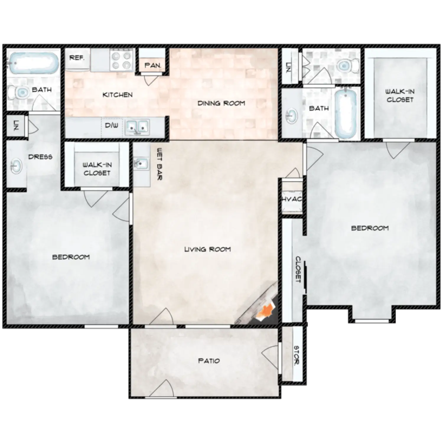 Adobe Springs Apartments 2 Beds floor plan, 1022 sqft