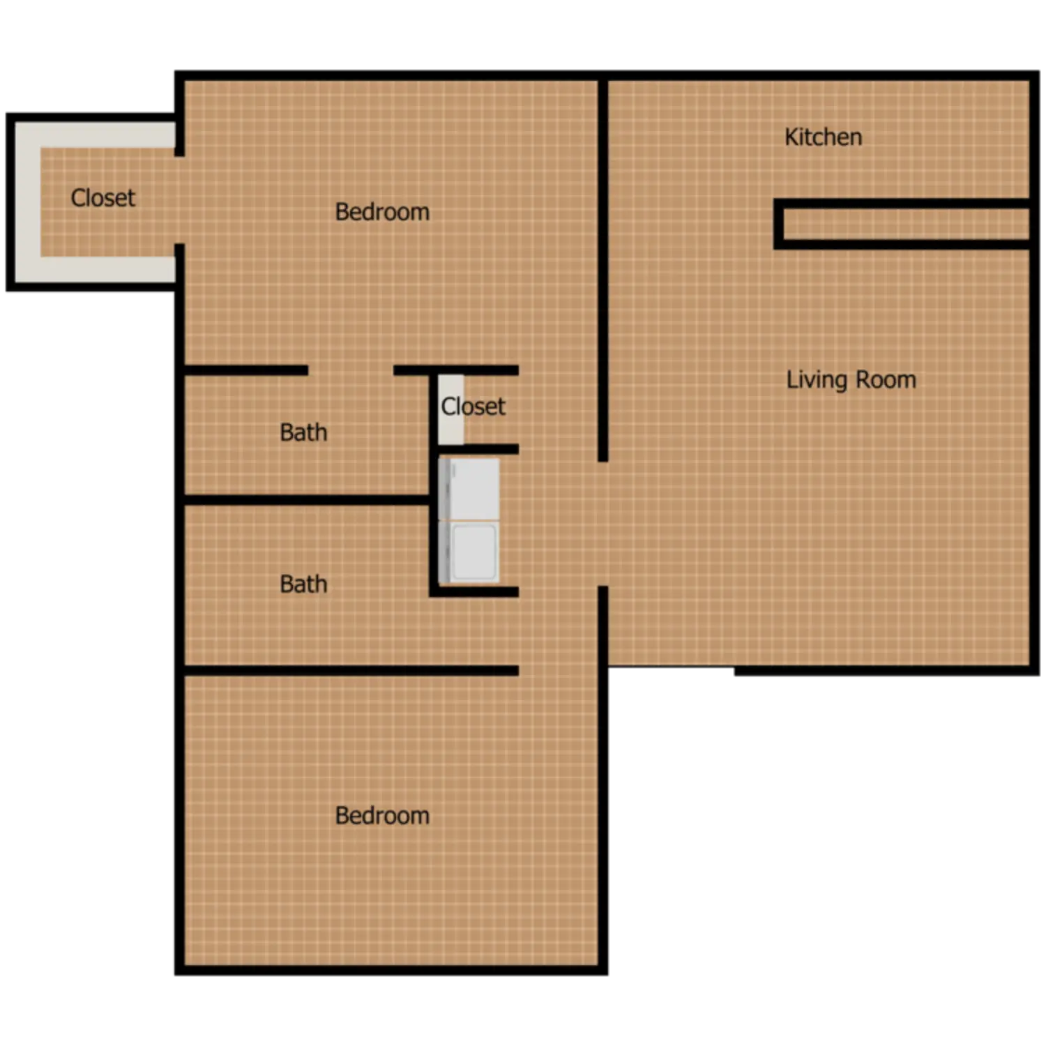 Amir Apartments 2 Beds floor plan, 884 sqft