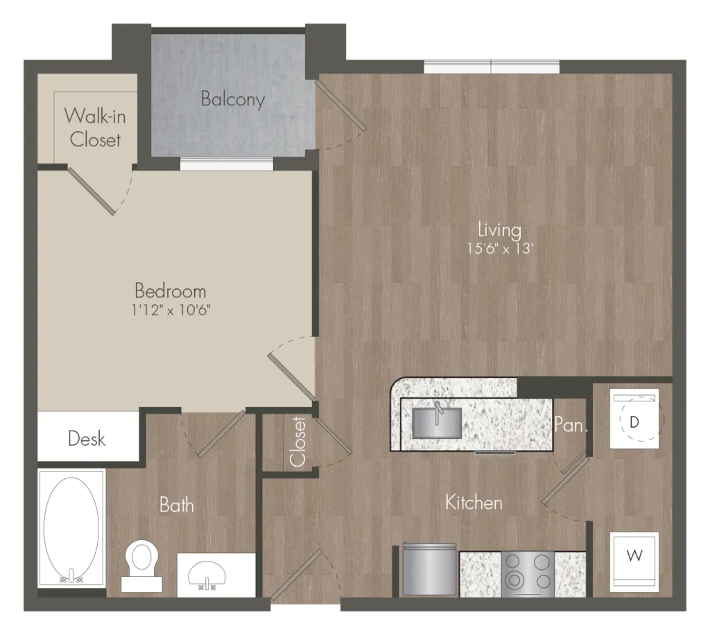 22Hundred 1 Bed floor plan, 637 sqft