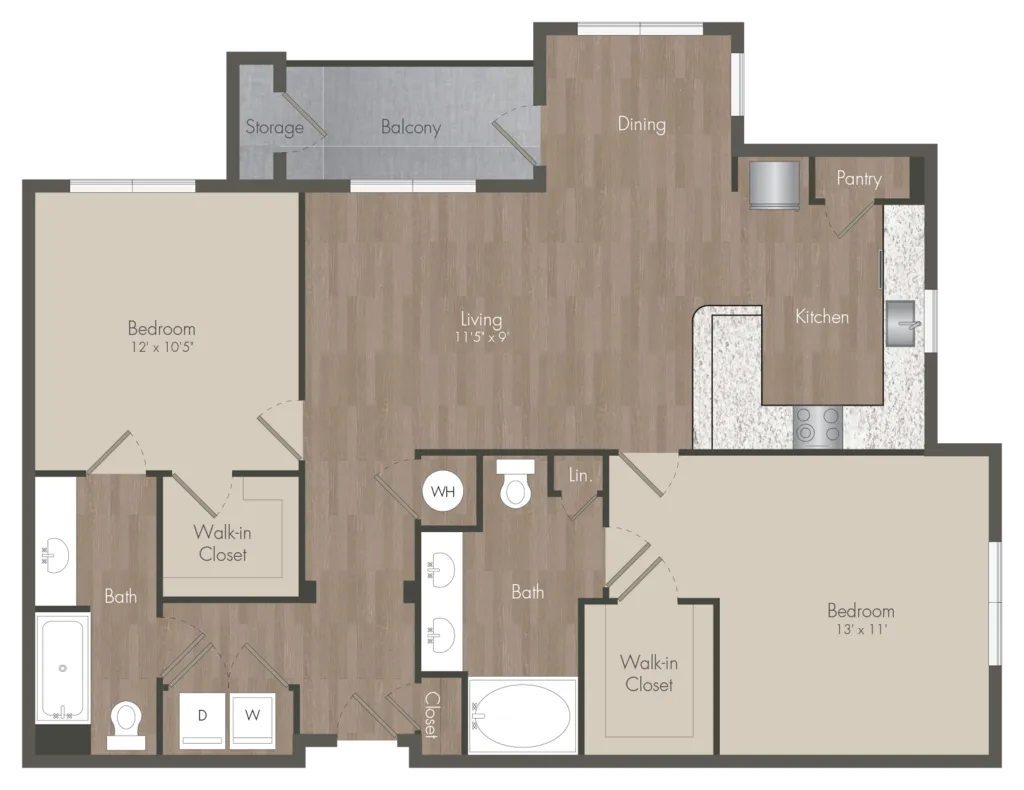 22Hundred 2 Beds floor plan, 1252 sqft