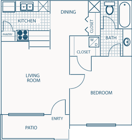 Willow Brook Crossing 1 Bed floor plan, 566 sqft