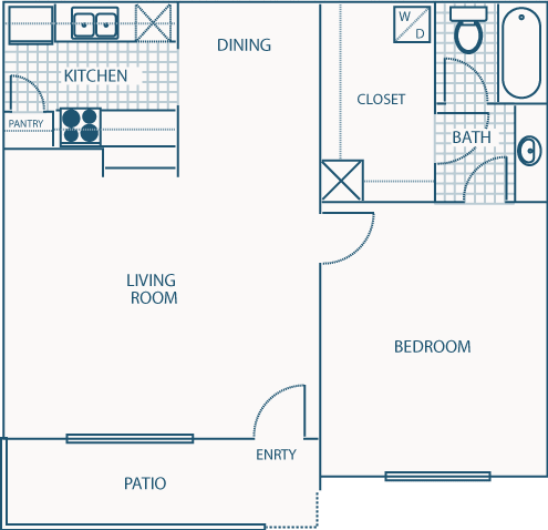 Willow Brook Crossing 1 Bed floor plan, 652 sqft