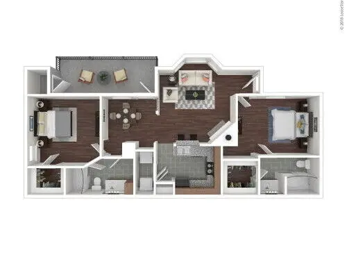 Alexander Apartments 2 Beds floor plan, 991 sqft