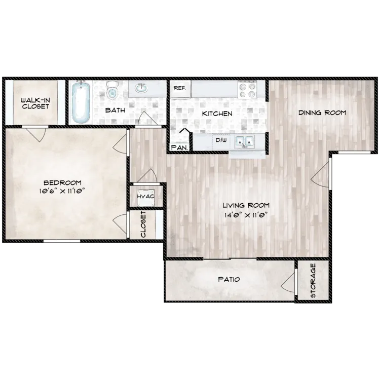 Andalucia 1 Bed floor plan, 590 sqft