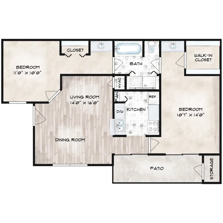 Andalucia 1 Bed floor plan, 590 sqft