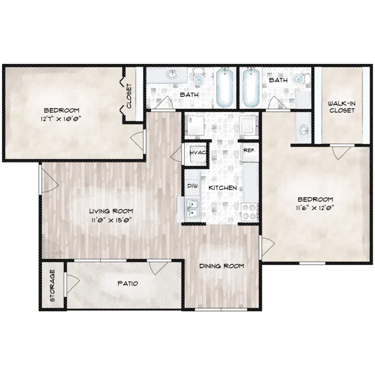Andalucia 2 Beds floor plan, 890 sqft