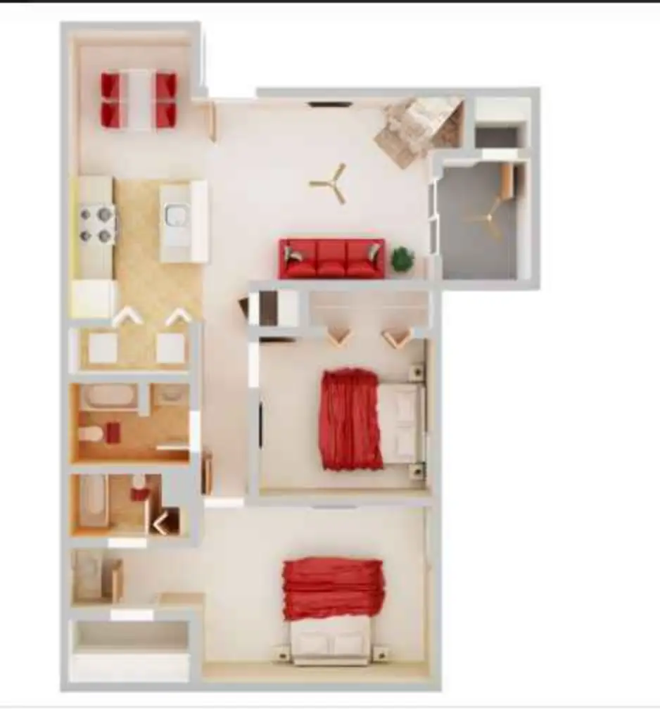 Willow Springs 2 Beds floor plan, 947 sqft