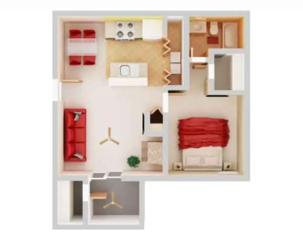 Willow Springs 1 Bed floor plan, 644 sqft