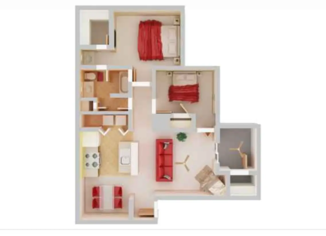 Willow Springs 2 Beds floor plan, 756 sqft