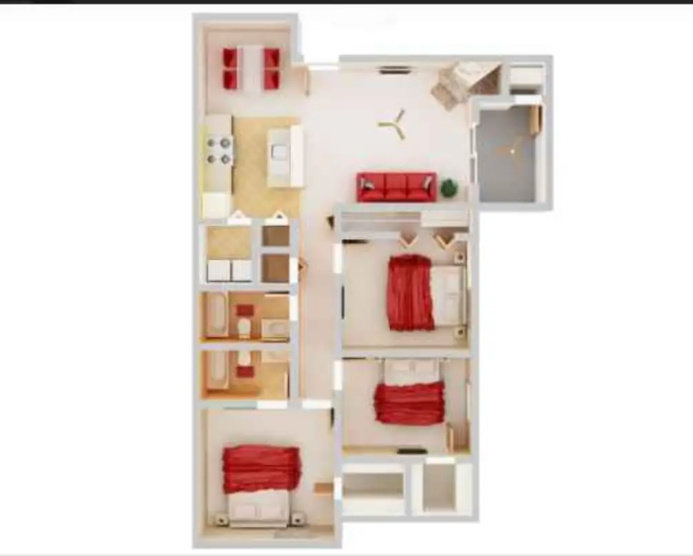 Willow Springs 3 Beds floor plan, 1100 sqft