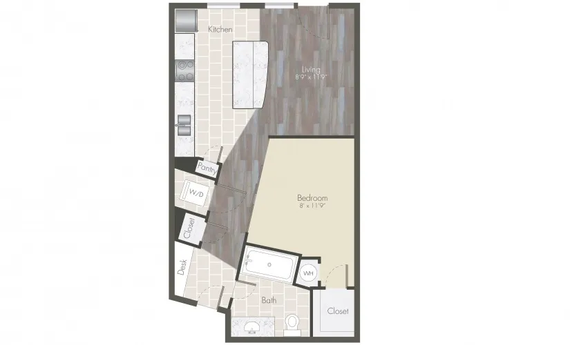 Boardwalk at Town Center 1 Bed floor plan, 571 sqft