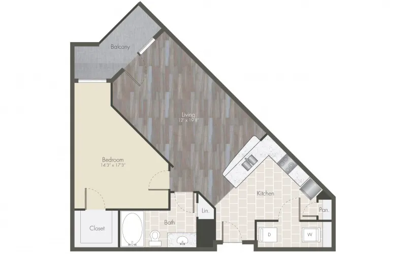 Boardwalk at Town Center 1 Bed floor plan, 764 sqft