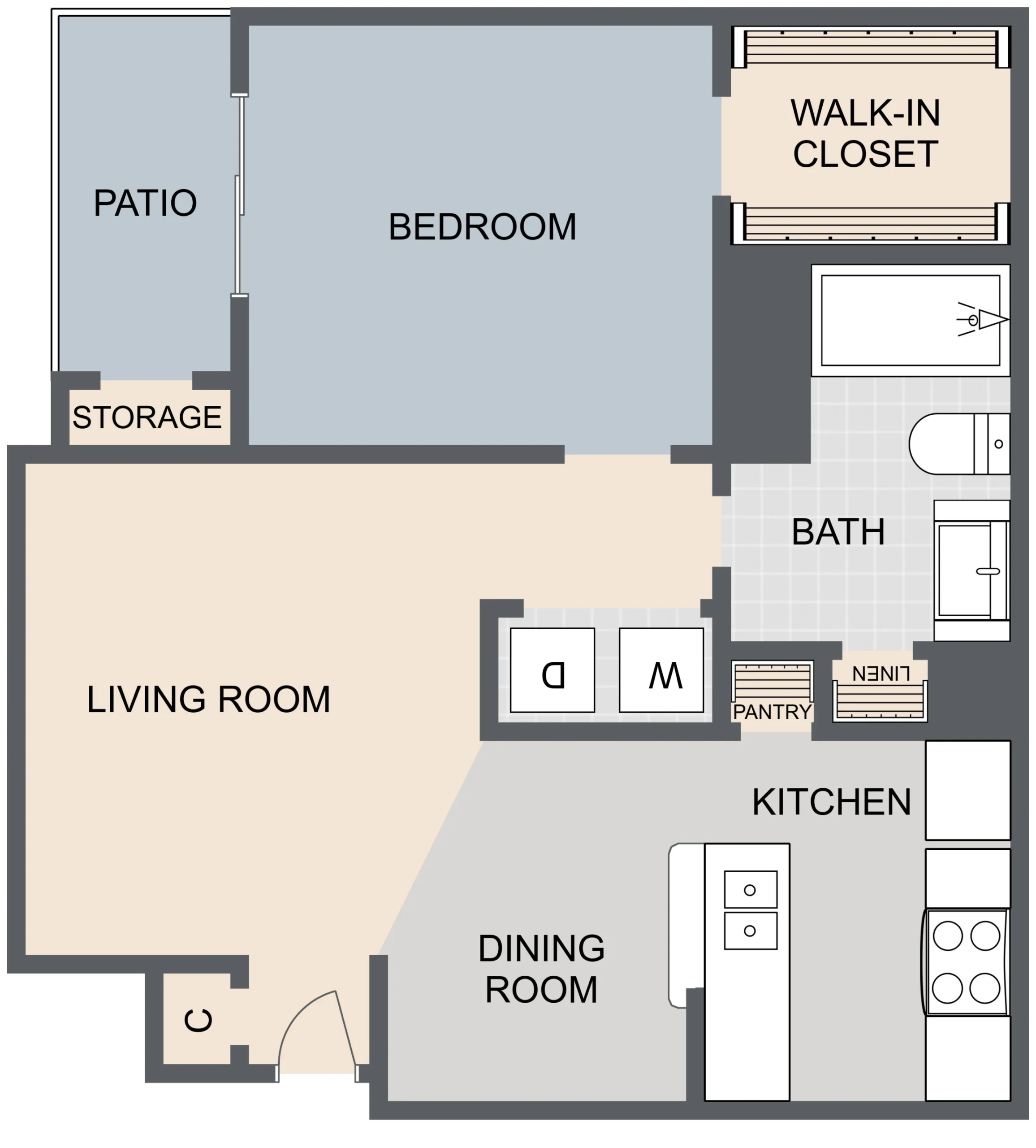 Whispering Pines Ranch 1 Bed floor plan, 671 sqft