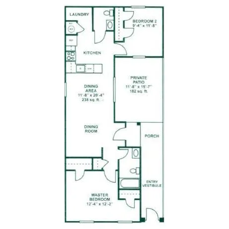 Woodforest Chase 2 Beds floor plan, 870 sqft