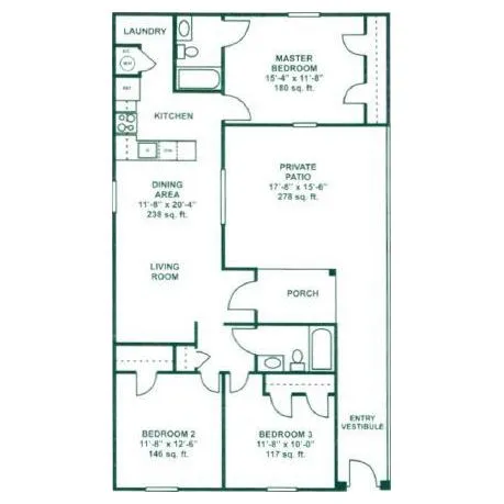 Woodforest Chase 3 Beds floor plan, 1170 sqft