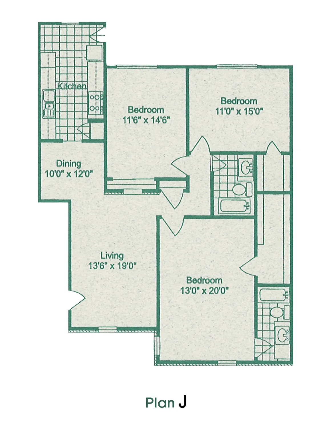 Amherst Apartments 3 Beds floor plan, 1482 sqft