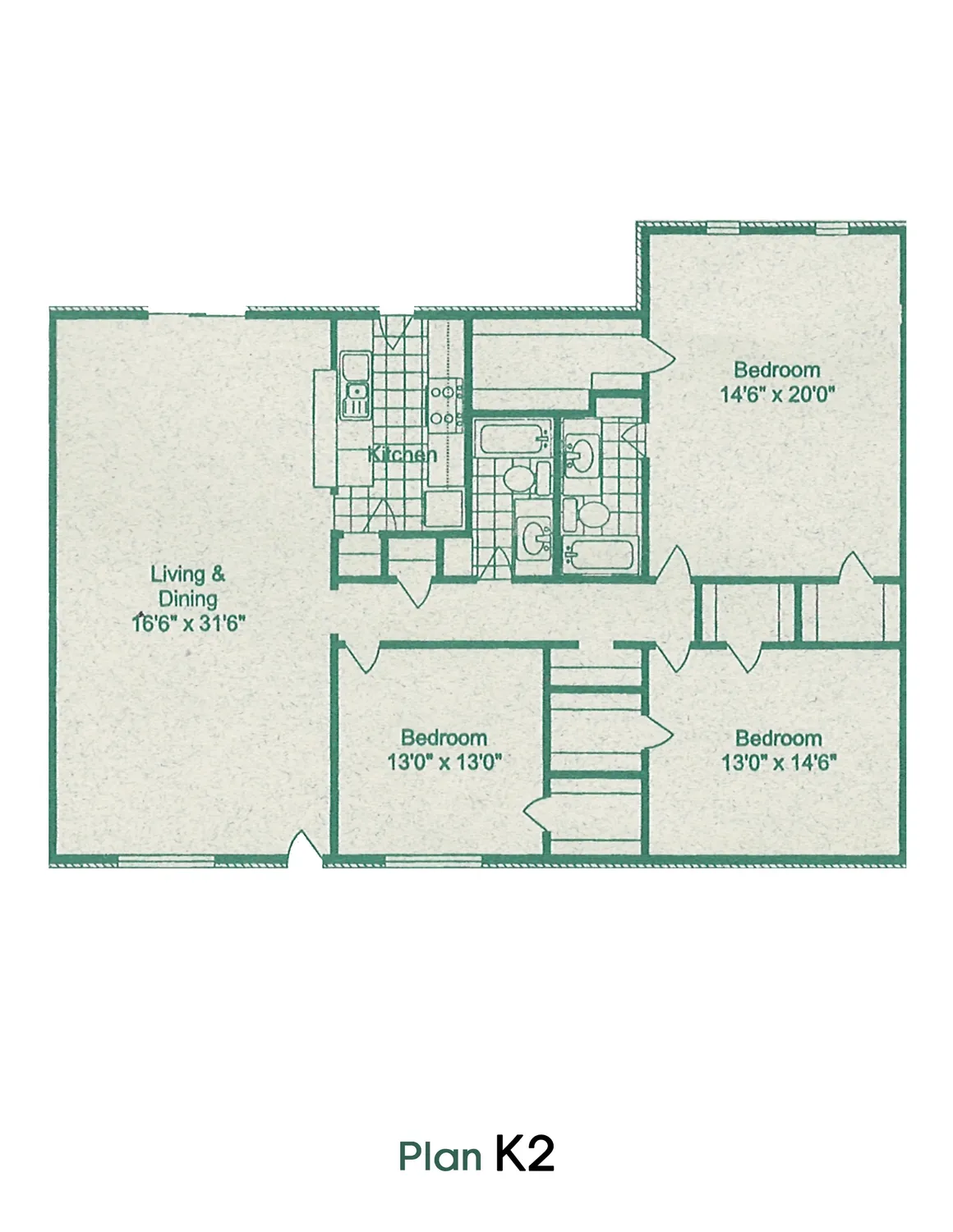 Amherst Apartments 3 Beds floor plan, 1897 sqft