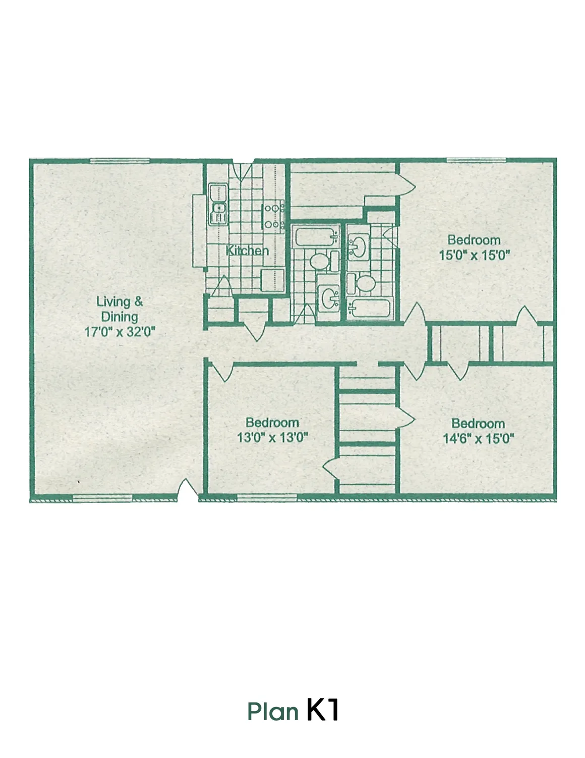Amherst Apartments 3 Beds floor plan, 1745 sqft