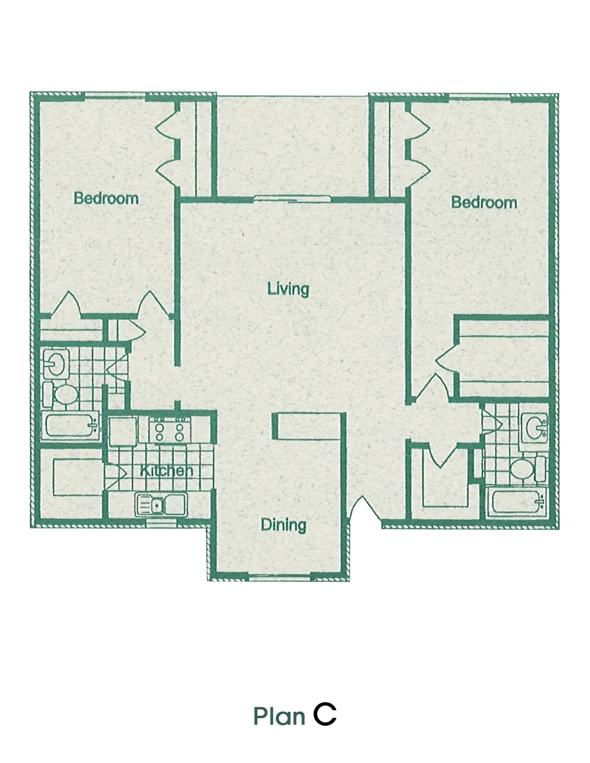 Amherst Apartments 2 Beds floor plan, 1357 sqft