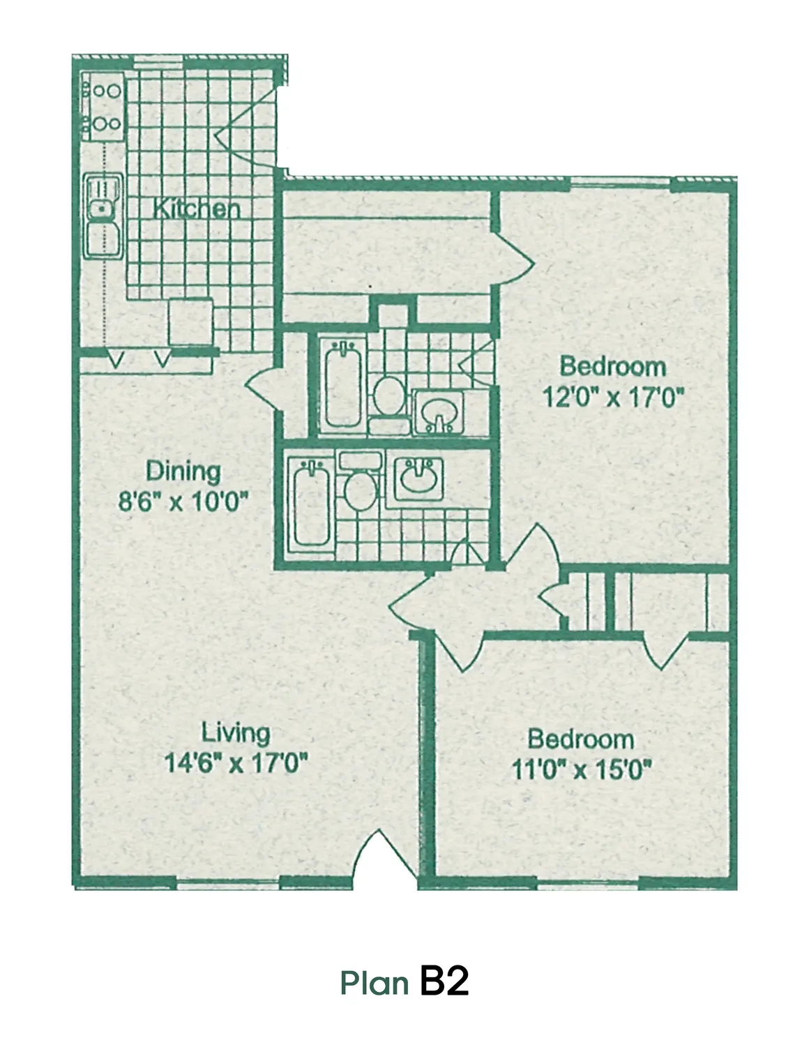 Amherst Apartments 2 Beds floor plan, 1245 sqft