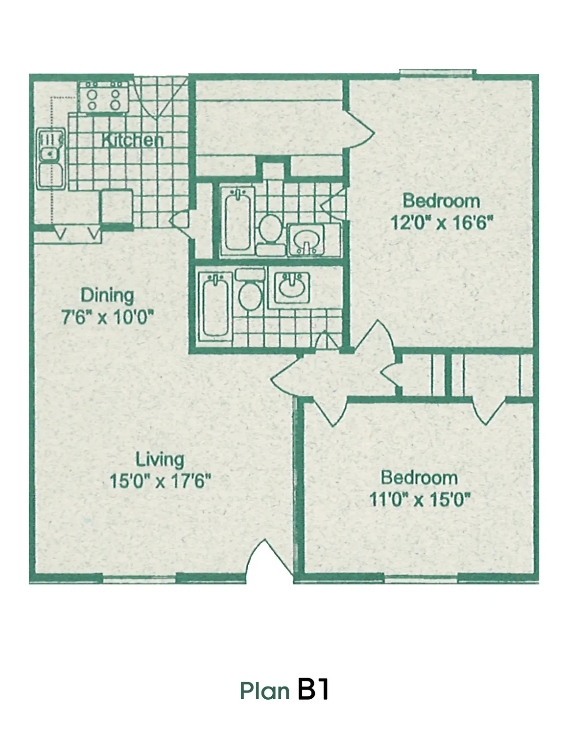 Amherst Apartments 2 Beds floor plan, 1138 sqft