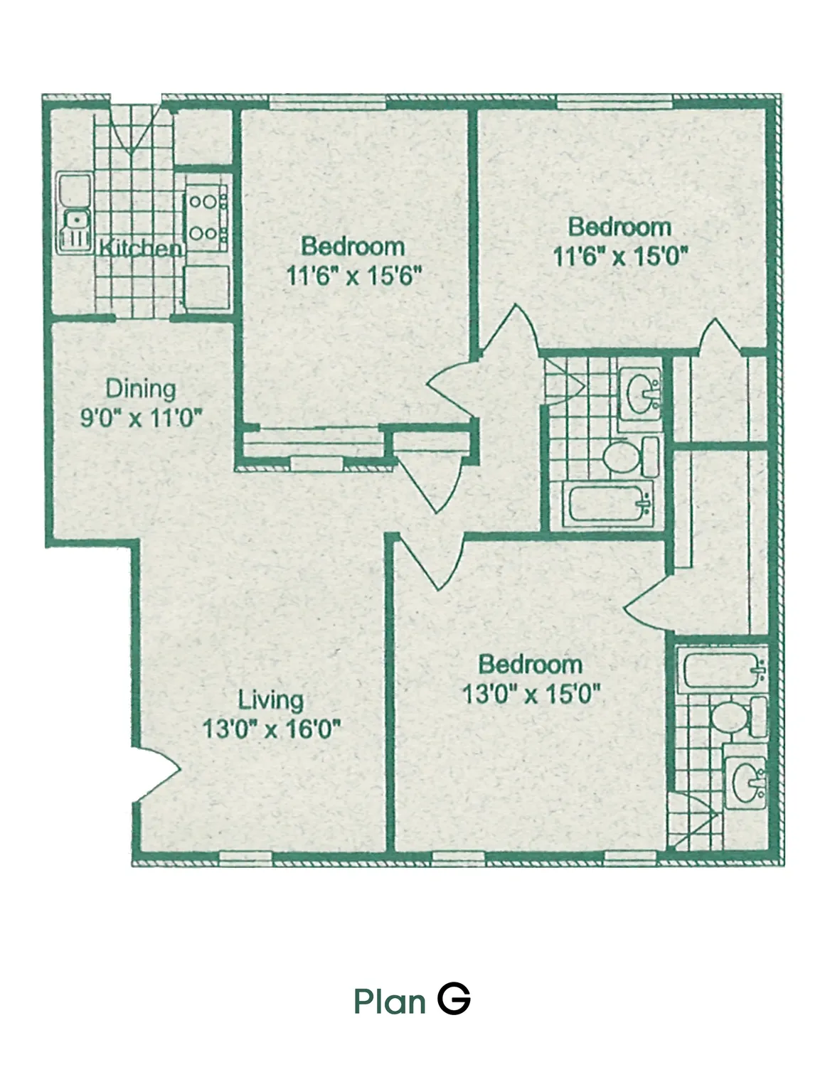 Amherst Apartments 3 Beds floor plan, 1392 sqft