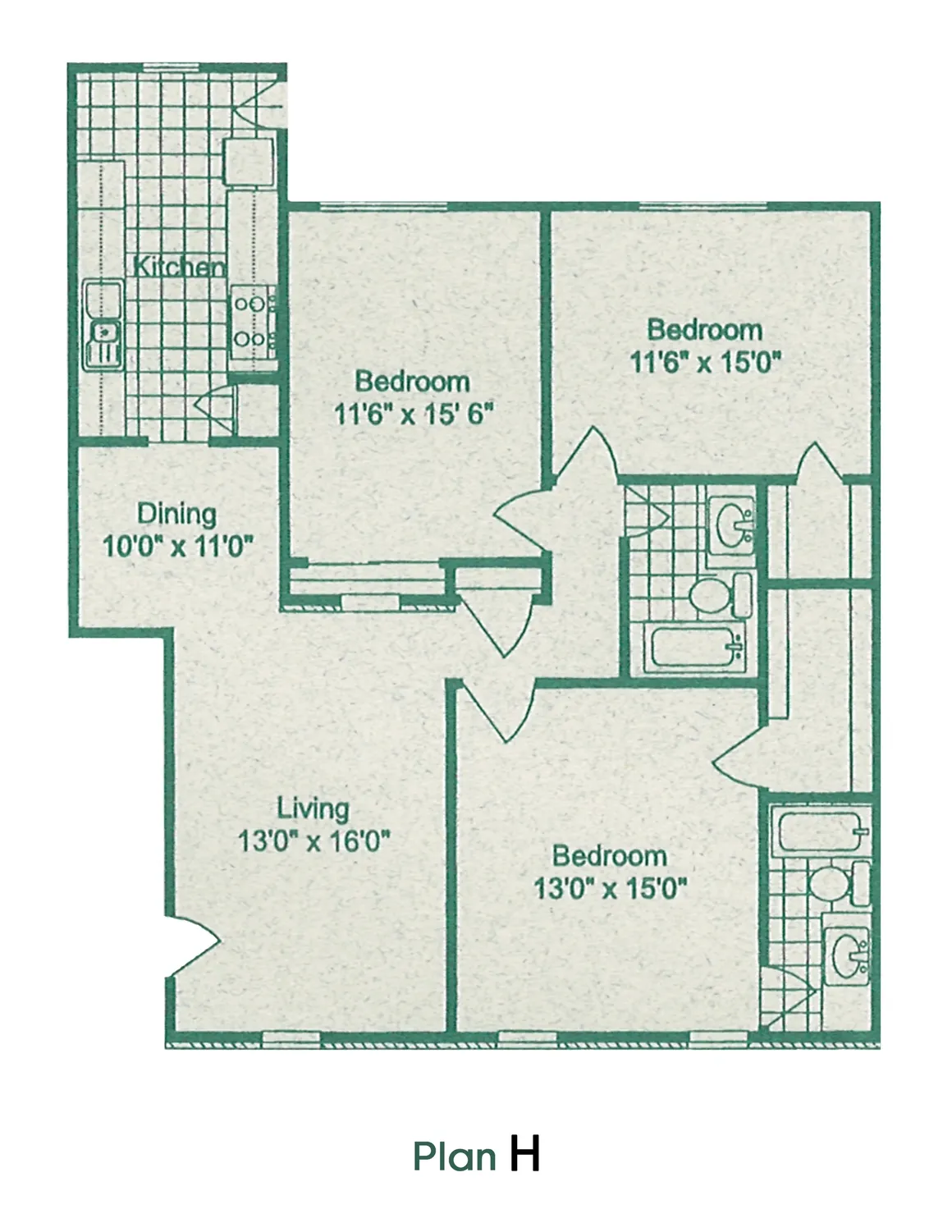 Amherst Apartments 3 Beds floor plan, 1423 sqft