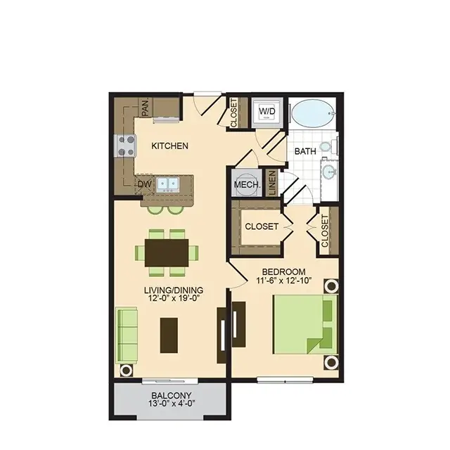 2900 West Dallas 1 Bed floor plan, 755 sqft