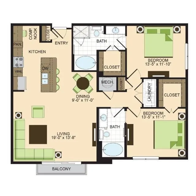 2900 West Dallas 2 Beds floor plan, 1249 sqft